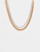 Monki Tyler Double Chunky Chain Necklace In Gold And Silver