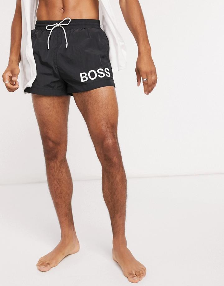 Boss Short Logo Swim Shorts In Black