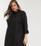 Asos Design Curve Cotton Mini Shirt Dress In Black