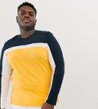 Asos Design Plus Long Sleeve T-shirt With Contrast Yoke In Yellow - Yellow