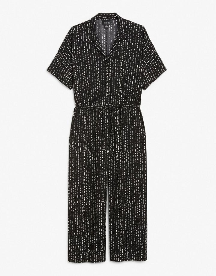 Monki Kalolo Short Sleeve Jumpsuit In Black And Beige-neutral