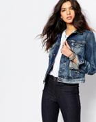 Diesel Fitted Denim Jacket With Real Leather Collar - Blue