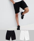 Asos Tall Denim Shorts In Slim Black & White - Multi