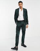 Twisted Tailor Pavo Skinny Suit Pants In Bottle Green With Peacock Flocking
