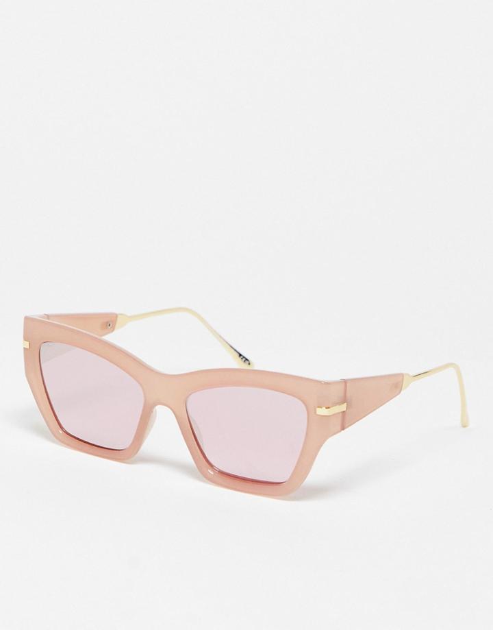 Svnx Angular Cat Eye Sunglasses In Sand-white