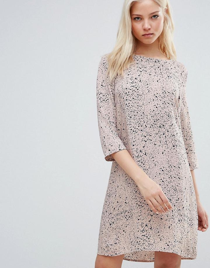 Vila Printed Wrap Over Dress - Pink