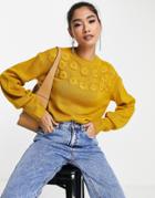 Vila Sweater With Floral Knit Detail In Mustard-copper