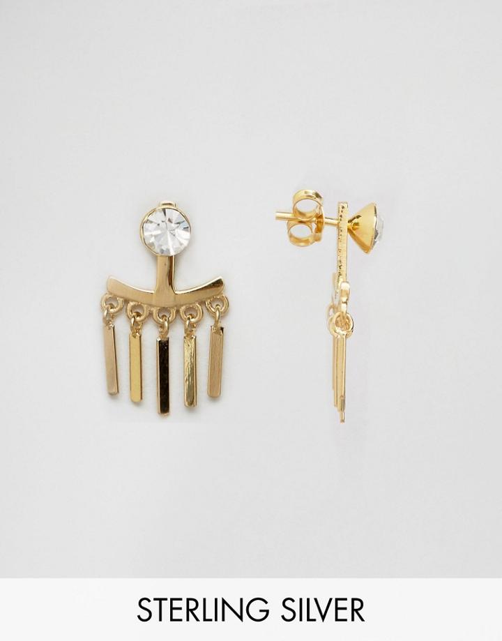 Asos Gold Plated Sterling Silver Crystal Bar Earrings - Gold