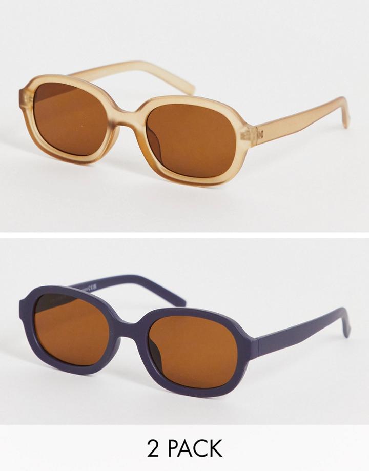 Svnx Two Pack Round Sunglasses In Beige And Black-multi