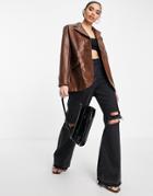 Sndys Lennox Leather Look Jacket In Chocolate-brown