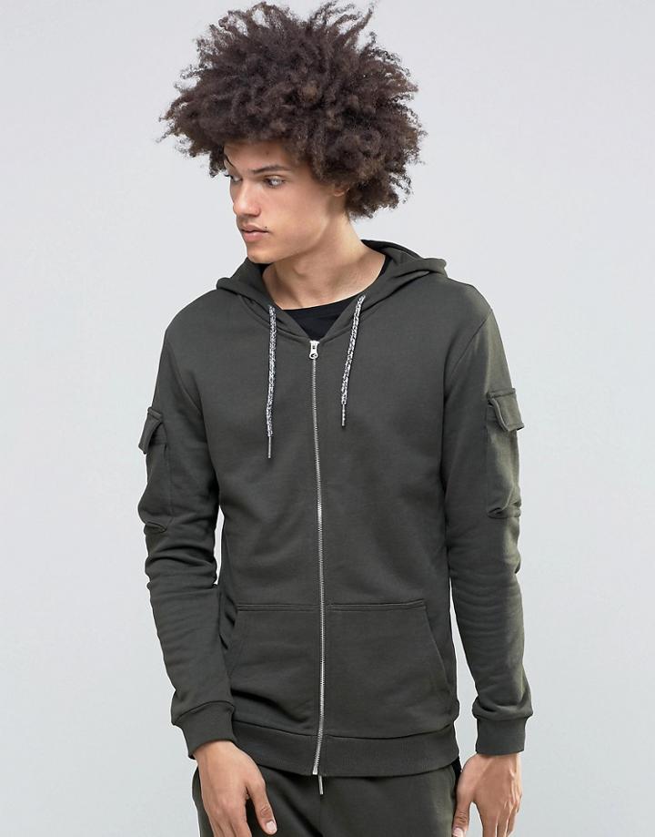 Systvm Seer Zip Thru Hoodie In Khaki - Green