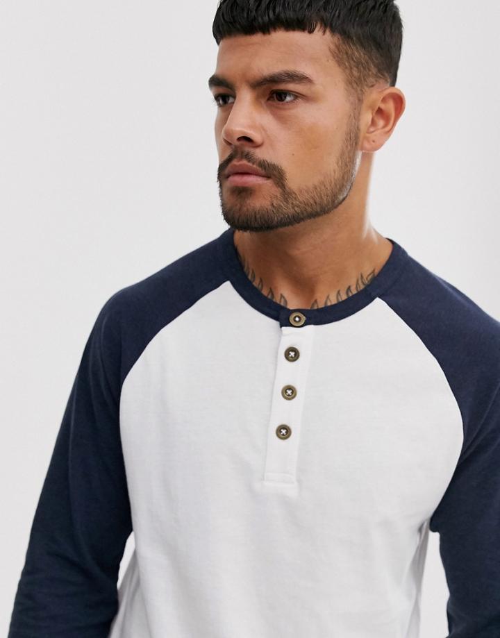 Only & Sons Raglan Grandad Long Sleeve Top In Navy