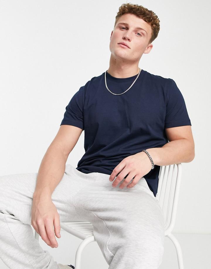 Selected Homme Cotton Slim Fit Crew Neck T-shirt In Navy - Navy