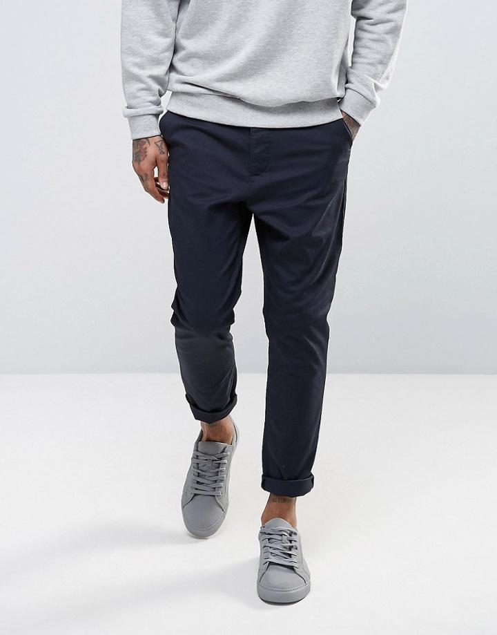 Asos Design Tapered Chinos In Navy