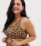 South Beach Curve Mix & Match Crop Bikini Top In Leopard Print - Multi