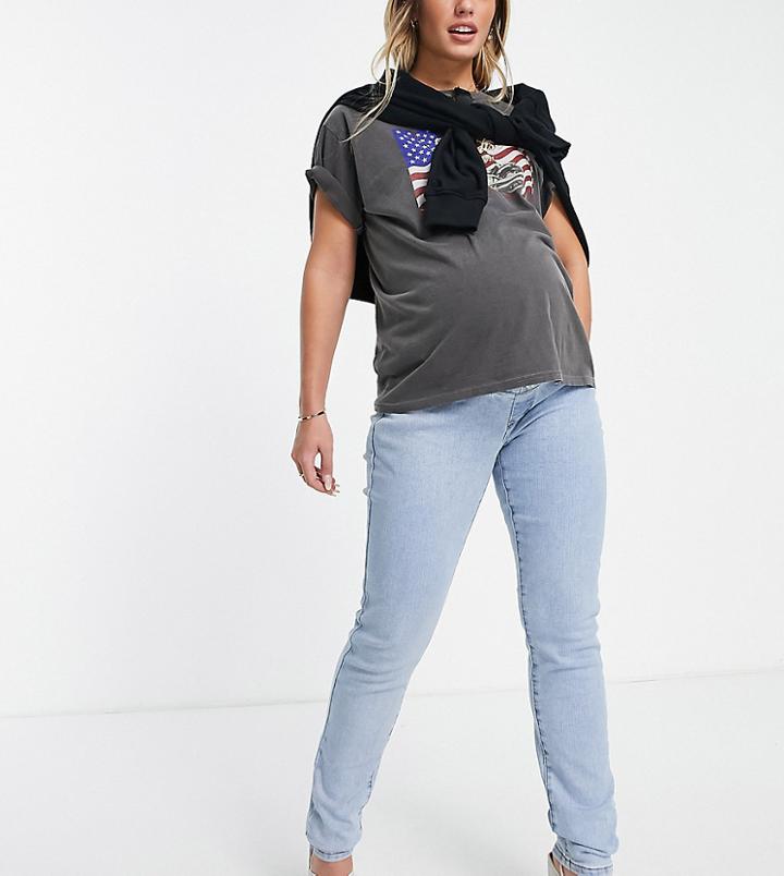 Missguided Maternity Riot Comfort Stretch Mom Jeans In Blue