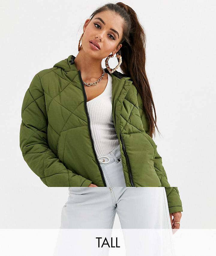Noisy May Tall Grid Padded Hooded Jacket-green