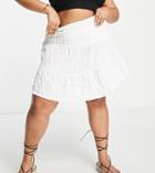 Asos Design Curve Tiered Mini Skirt In Poly Check In White
