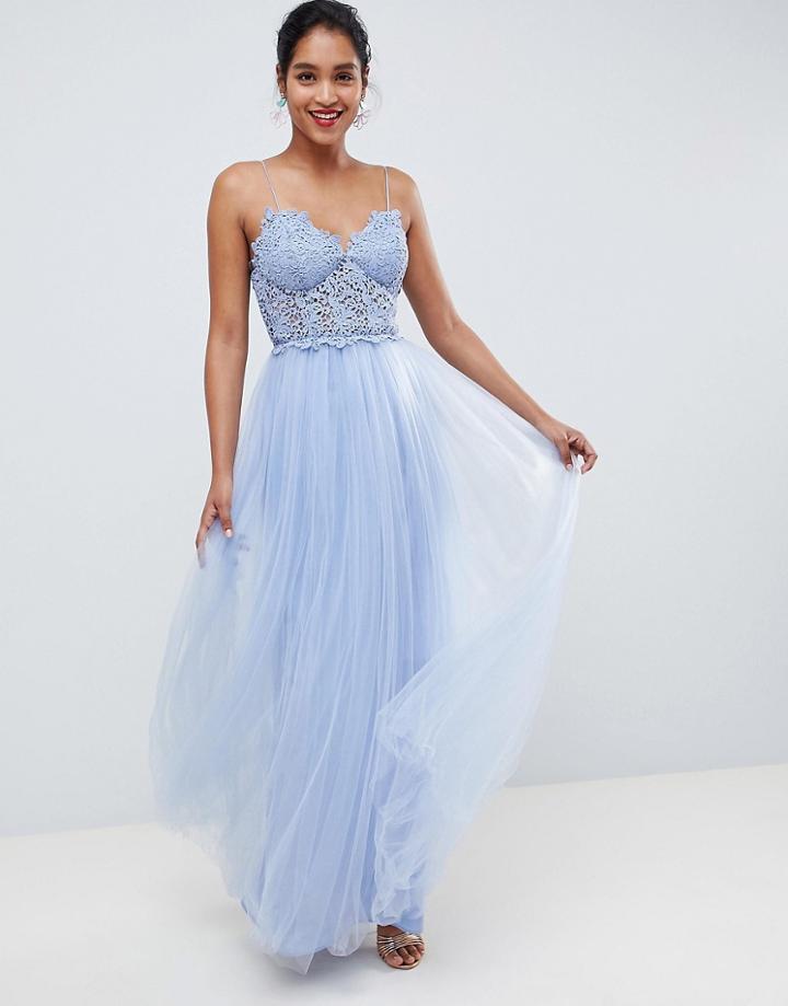Asos Design Premium Lace Cami Top Tulle Maxi Dress-multi