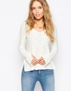 Asos Sweater With V Neck And Side Splits In Natural Yarn - Cream