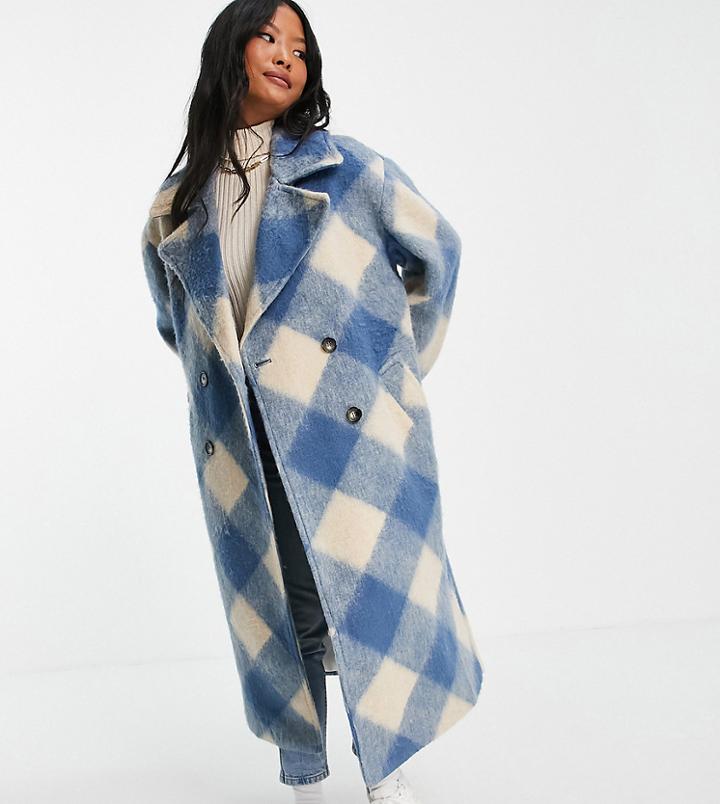 Asos Design Petite Hero Diamond Check Oversized Coat-multi