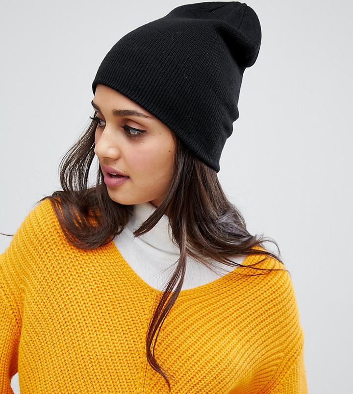 Stitch & Pieces Black Rib Beanie Hat - Black