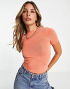 Asos Design Fine Knit Slim Fit Tee In Orange-multi