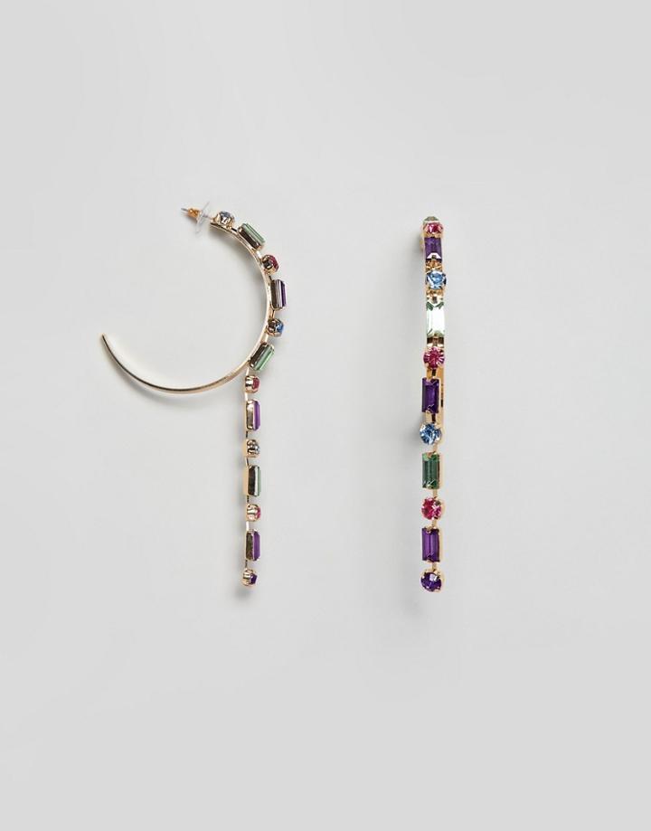 Asos Design Hoop Earrings With Crystal Strand In Gold - Gold