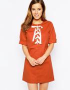 Sister Jane Savannah Dress With Lace Up Front - Rust