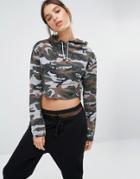 Missguided Camo Print Cropped Hoodie - Gray