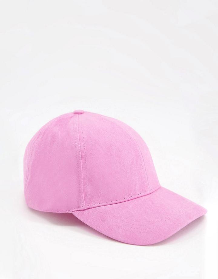 Asos Design Canvas Baseball Cap In Washed Pink