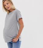 Asos Design Maternity Boyfriend T-shirt With Roll Sleeve In Gray Marl - Gray