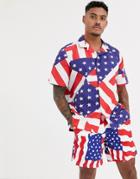 Asos Design Relaxed Fit Shirt In America Flag Print-red