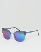 Monki Cat Eye Metal Sunglasses - Blue