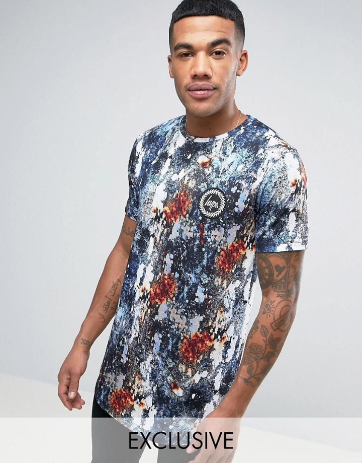 Hype T-shirt In Blue With Rust Print - Blue