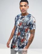 Hype T-shirt In Blue With Rust Print - Blue