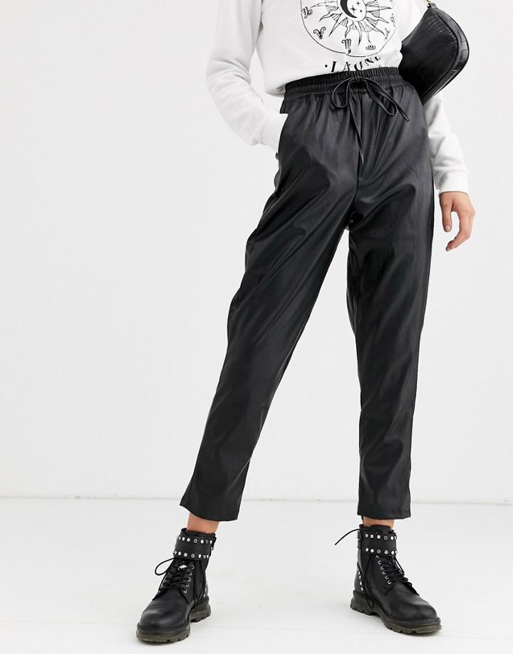 New Look Leather Look Jogger In Black