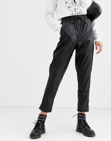 New Look Leather Look Jogger In Black