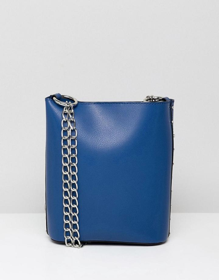 Asos Design Stud Side Mini Bucket Cross Body Bag - Blue