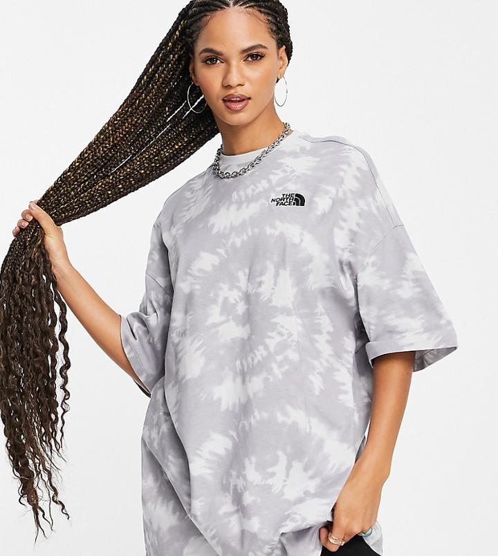 The North Face Jersey T-shirt Dress In Gray Tie Dye Exclusive At Asos-grey