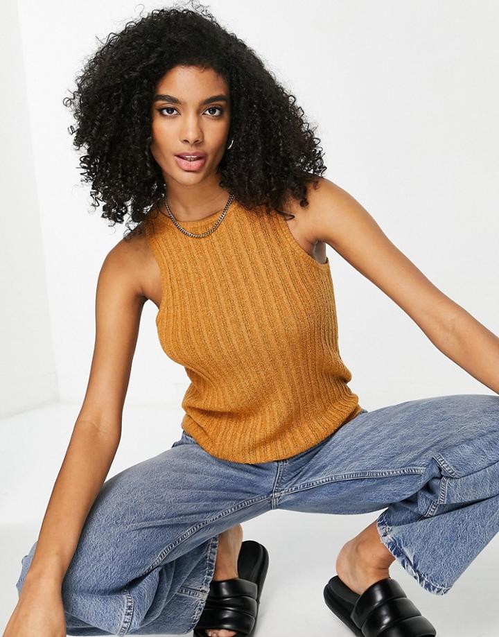 Asos Design Relaxed Knit Tank Top In Tan-brown