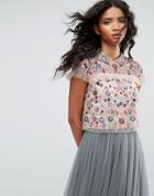 Needle & Thread Posy Embroidered Crop Top - Pink