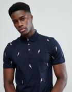 Ted Baker Polo With Embroidered Birds - Navy