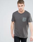 Brave Soul Curved Longline Camo Pocket T-shirt - Gray