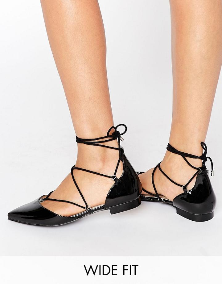 Asos Literal Wide Fit Lace Up Ballet Flats - Black