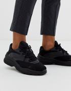 Bershka Chunky Sole Sneaker With Side Detailing In Black - Black