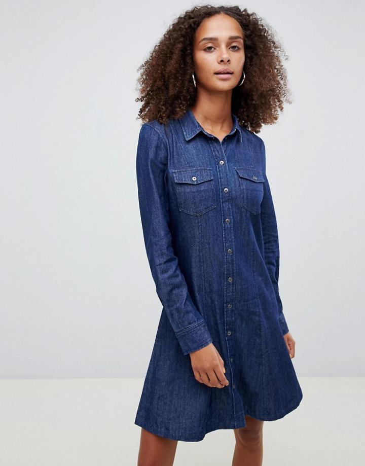 Only Button Through Denim Shirt Dress - Blue