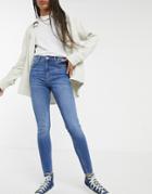 Bershka High Rise Skinny Jean In Blue-blues