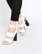 Senso Xander White Leather Block Heeled Ankle Strap Sandals - White