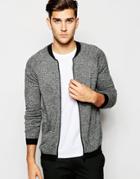 Asos Knitted Bomber Jacket In Merino Wool Mix - Gray Twist